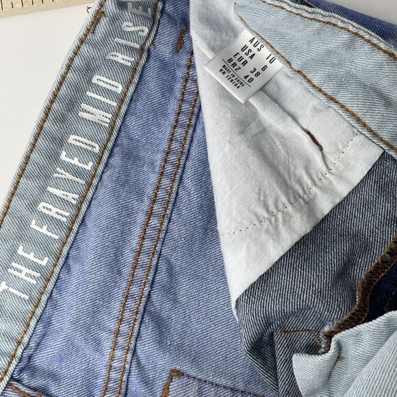 Cotton On Denim Shorts Womens 6 Blue Color Block Frayed Cotton Western Dukes - Picture 8 of 8